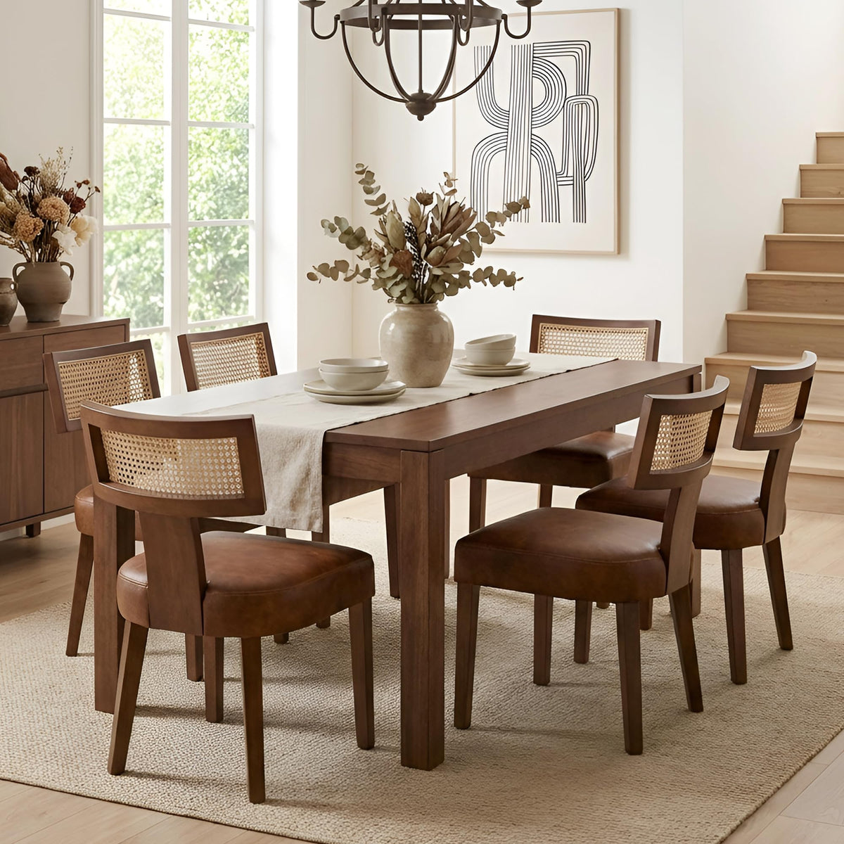 HNY Mid Century Modern Dining Chairs Set of 4, Upholstered Linen Kitchen & Dining Room Chairs with Ergonomic Curved Backrest, Solid Wood Legs, Farmhouse Accent Chair for Home, Apartment, Beige