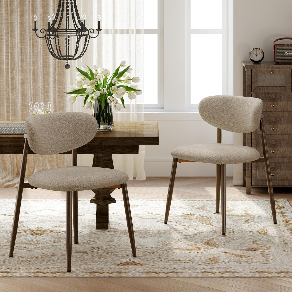 MALOL Dining Chairs Set of 4, Curved Back Kitchen Room Chairs with Metal Legs and Anti Slip Pads, Upholstered Dining Chair for Home and Restaurant, Beige
