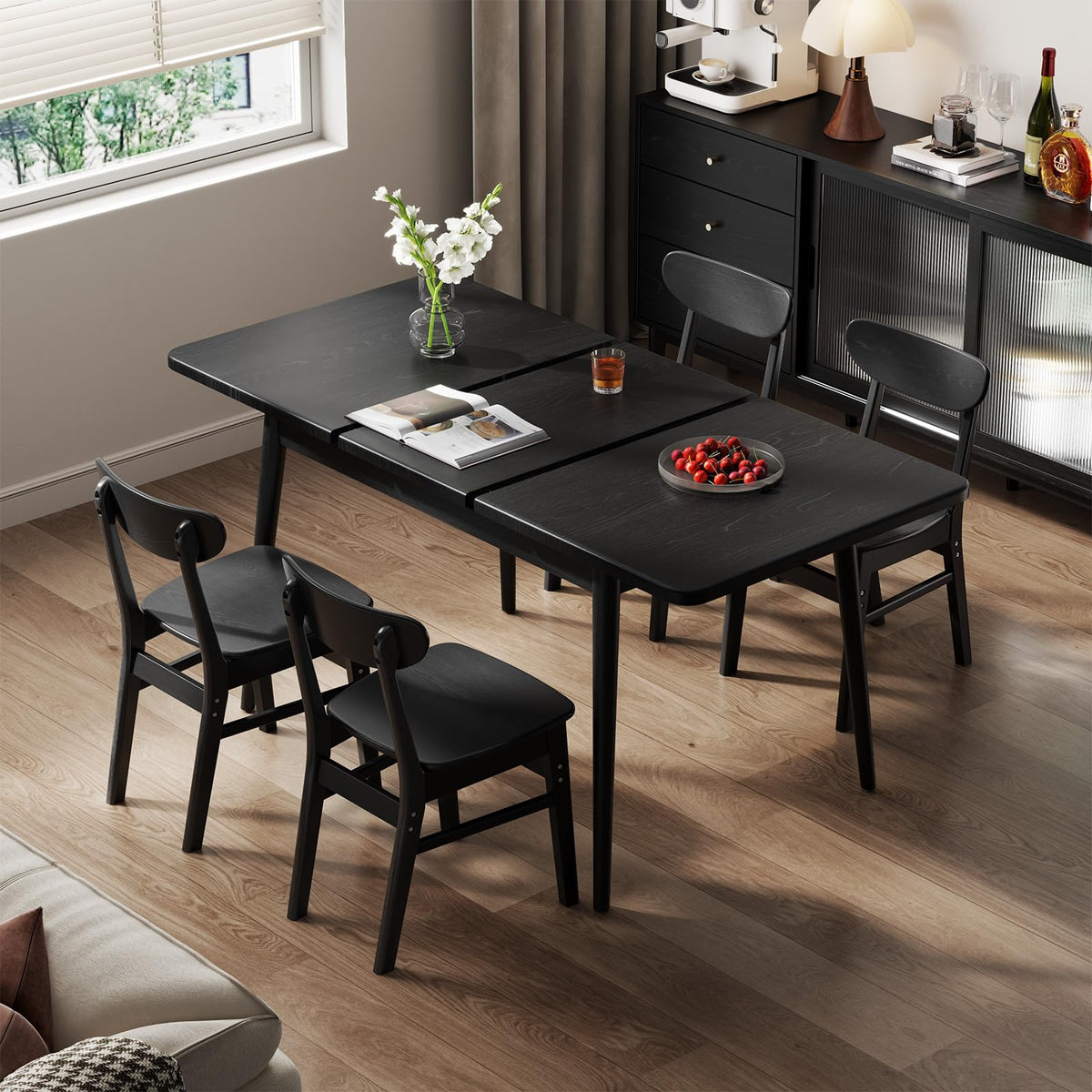 Muwuele 47"-63" Solid Wood Extendable Dining Tables for 4-8, Walnut