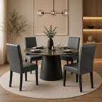 CHUN YI Dining Chairs Set of 4, Faux Leather Dining Room Chairs, Upholstered Modern Kitchen Parsons Chairs for Dining Room with Sturdy Wood Legs, Black (Only Chair)