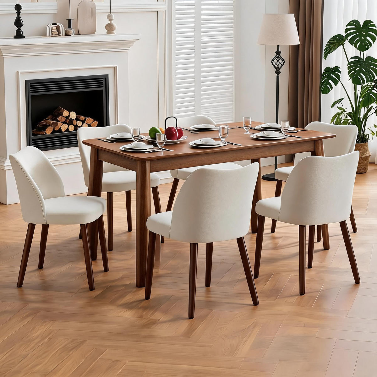 GarveeHome Wooden Dining Chair Set of 4 Upholstered Fabric Dining Chair