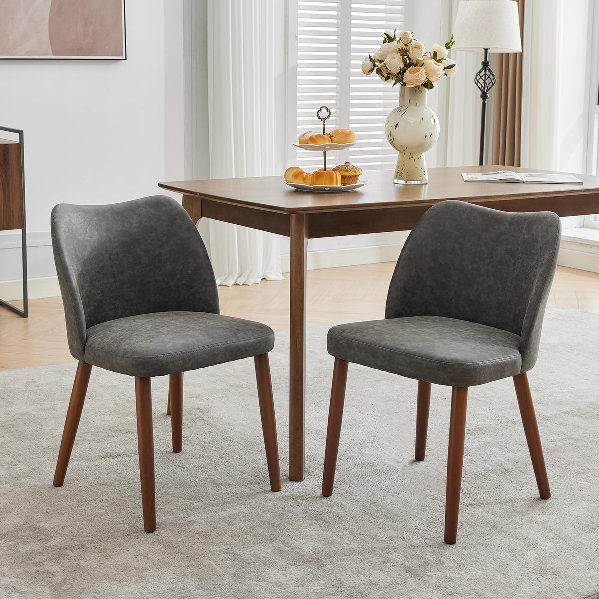 GarveeHome Wooden Dining Chair Set of 4 Upholstered Fabric Dining Chair