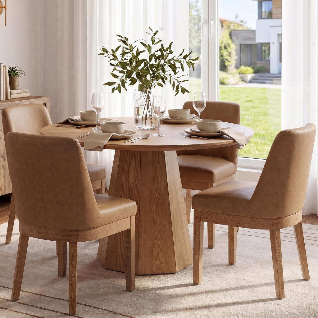RIVOVA Upholstered Dining Chairs Set of 4, Modern Wooden Dining Room Chair Linen Fabric Kitchen Chairs Farmhouse Dinner Chair with Hardwood Frame, Beige