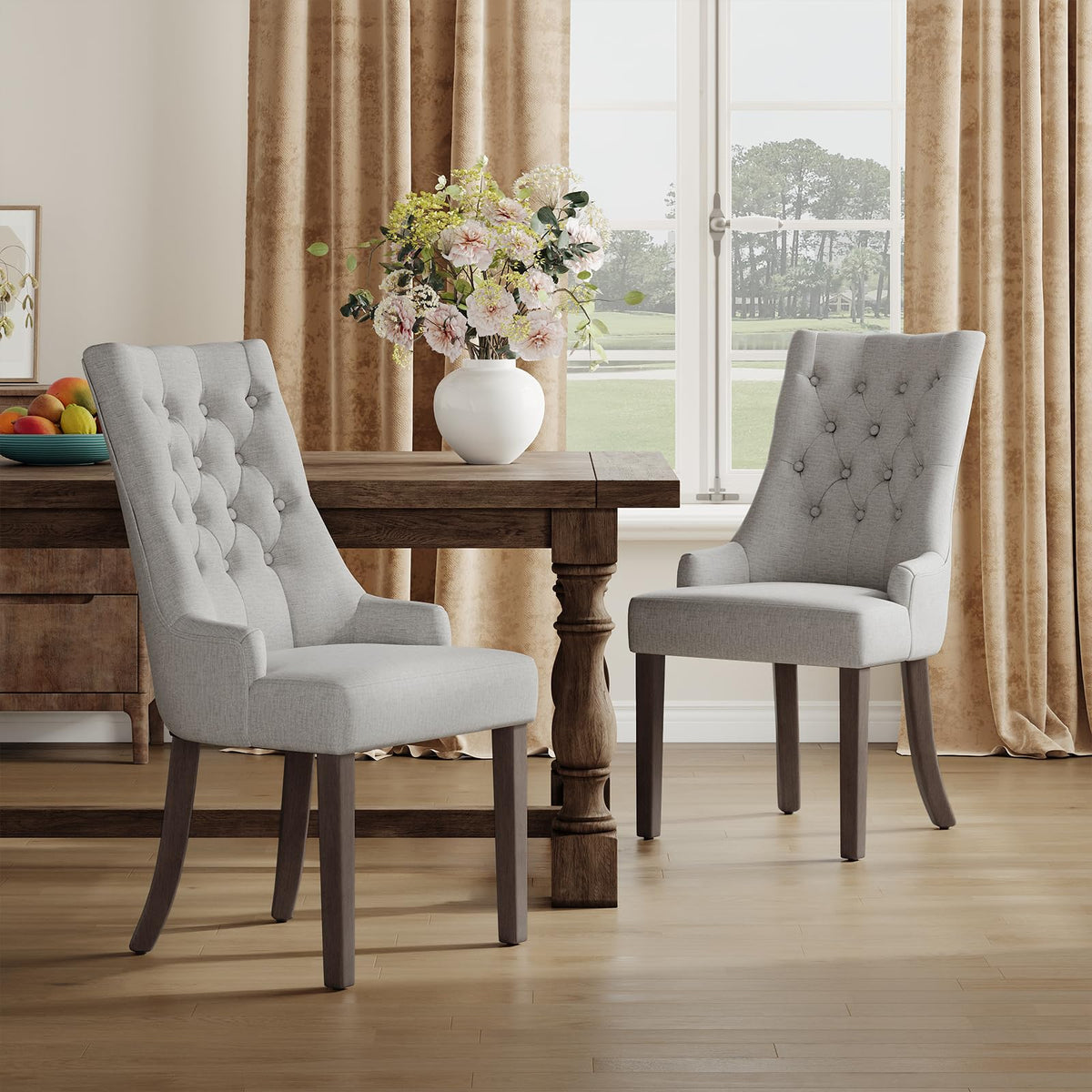 COLAMY Wingback Upholstered Dining Chairs Set of 4, Fabric Side Dining Room Chairs with Tufted Button, Living Room Chairs for Home Kitchen Resturant- Beige