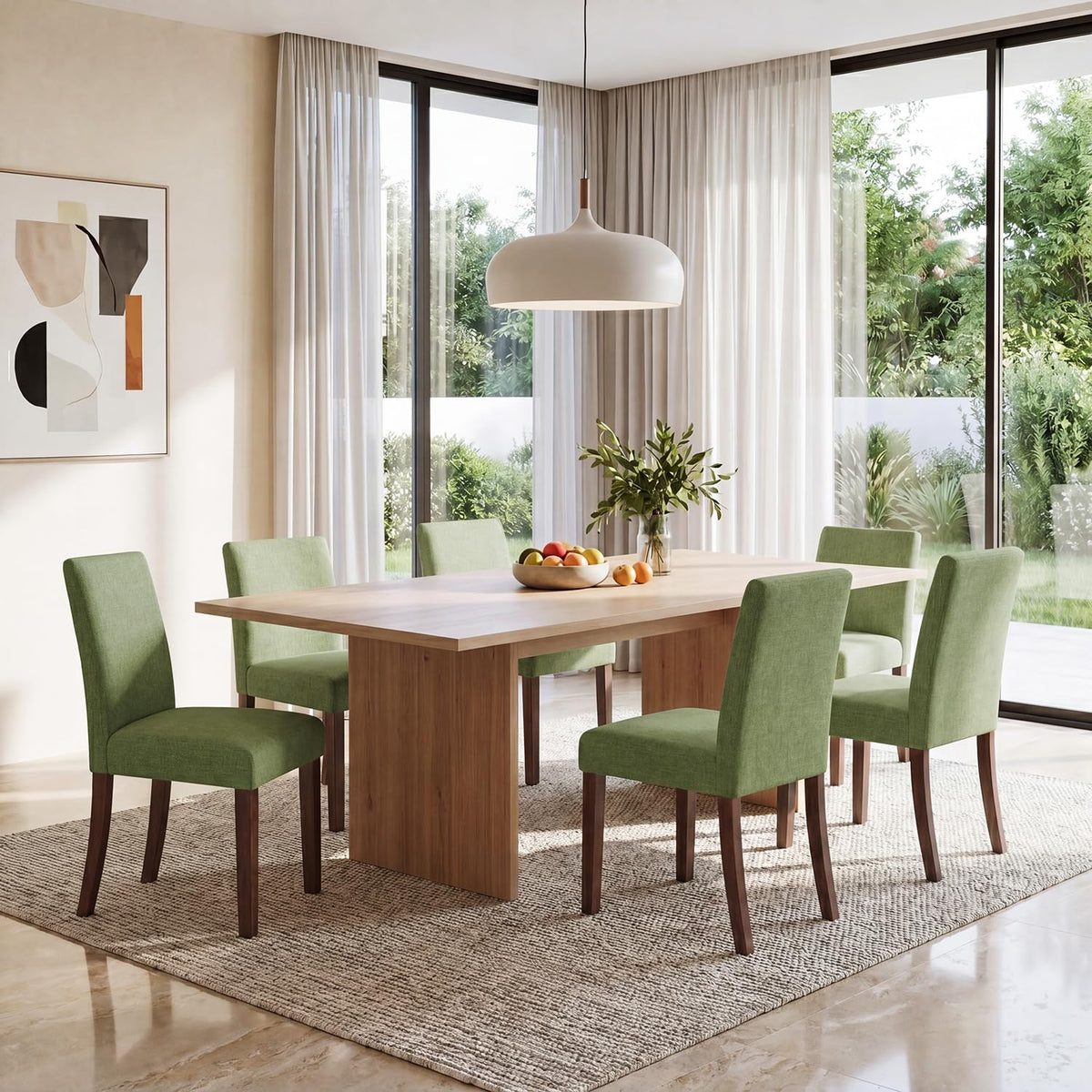 MALOL Upholstered Kitchen Chairs Set of 6, Modern Kitchen Chairs with High Back, Padded Fabric Dining Room Chair with Solid Wood Legs for Restaurant/Cafe/Home, Light Beige