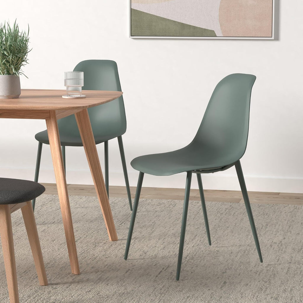 Poly & BARK Isla Modern Kitchen Chairs Set of 4 - Plastic Dining Chair with Metal Legs - Quick Assembly Simple Cafe Chairs Plastic for Indoor or Outdoor - Pistachio Green