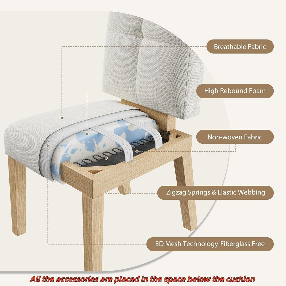Wooden Dining Chairs Set of 4, Modern Farmhouse Dining Room Chairs with Cloud-Like Thick Cushion, Solid Wood Frame, Upholstered Kitchen Chairs for Dining Room, Living Room, Restaurant, Easy Assemble
