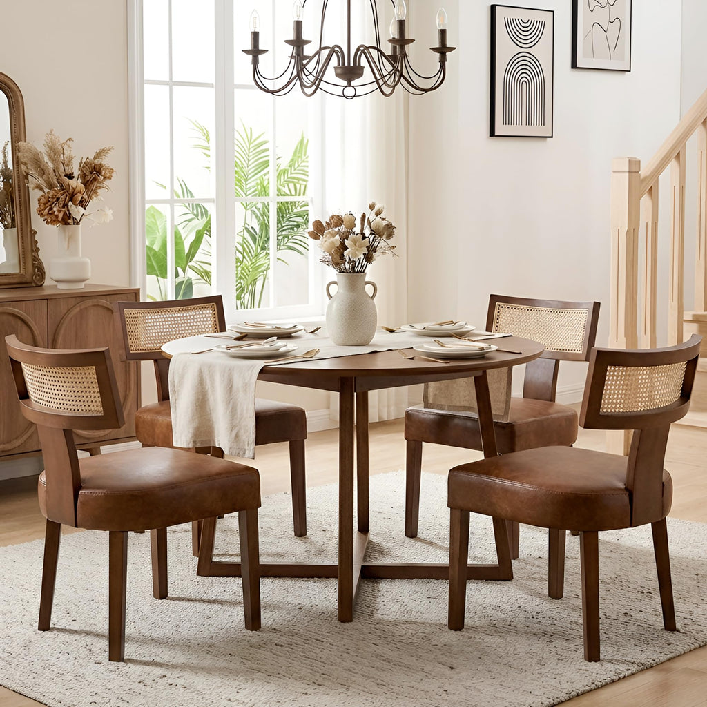 HNY Mid Century Modern Dining Chairs Set of 4, Upholstered Linen Kitchen & Dining Room Chairs with Ergonomic Curved Backrest, Solid Wood Legs, Farmhouse Accent Chair for Home, Apartment, Beige