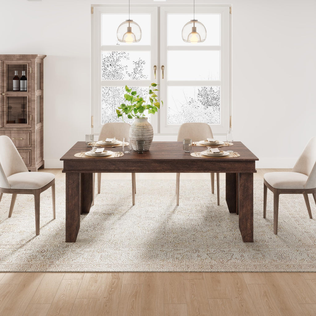 GarveeHome Farmhouse Dining Table for 6-8 People, 71 in Long Kitchen Tables