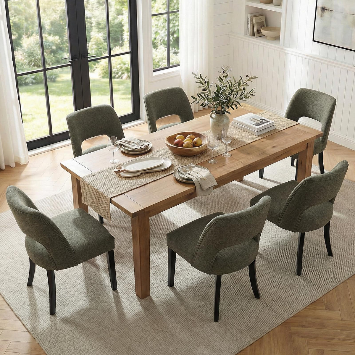 keoni Wooden Dining Chairs Set of 4 with Black Rubberwood Legs and Backrest