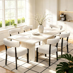 RNKSFX Modern Dining Chairs Set of 4, Faux Leather Upholstered Kitchen & Dining Room Chairs, Mid Century Modern Wooden Dining Chairs Oversized Sturdy Rounded Chairs Curved Back, Beige