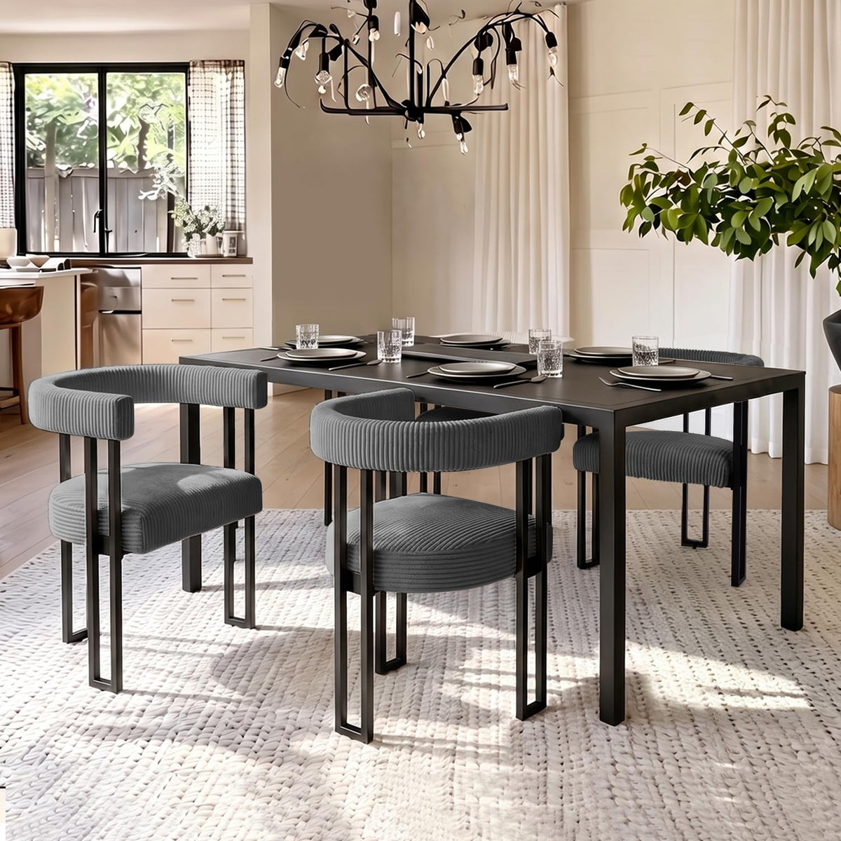 VIRRMO Boucle Dining Chair Set of 4 Corduroy Upholstered Dining Room Chairs Kitchen Chairs with Metal Legs Mid Century Modern Chair for Dining Room, Kitchen (Cream, 4)