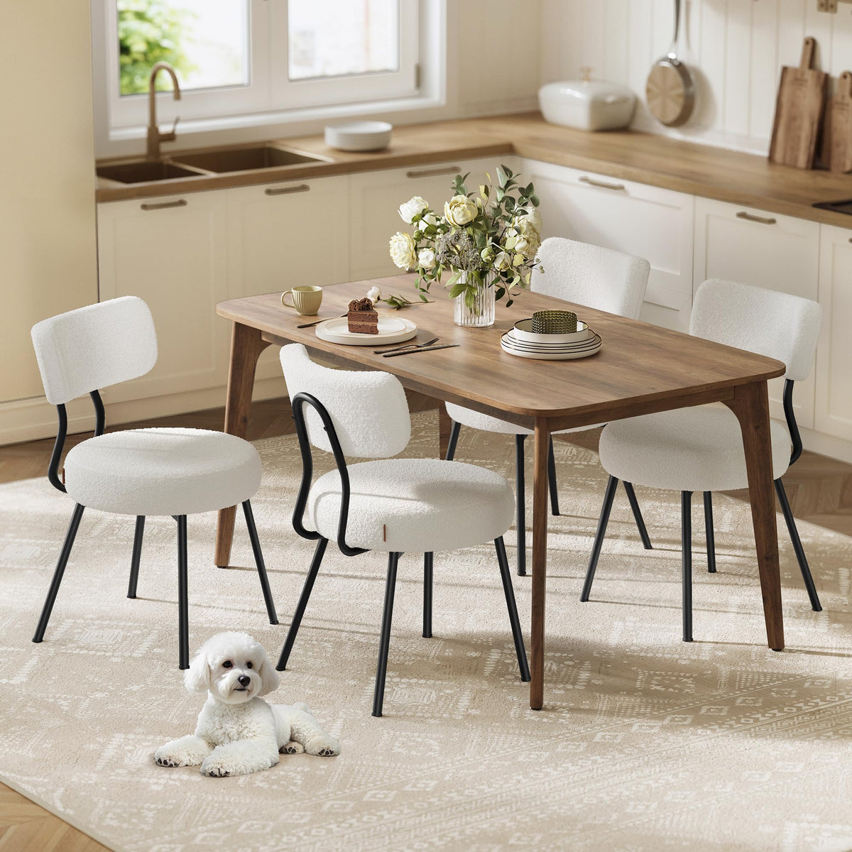 VASAGLE Boucle Dining Chairs Set of 4, Upholstered Kitchen Chairs