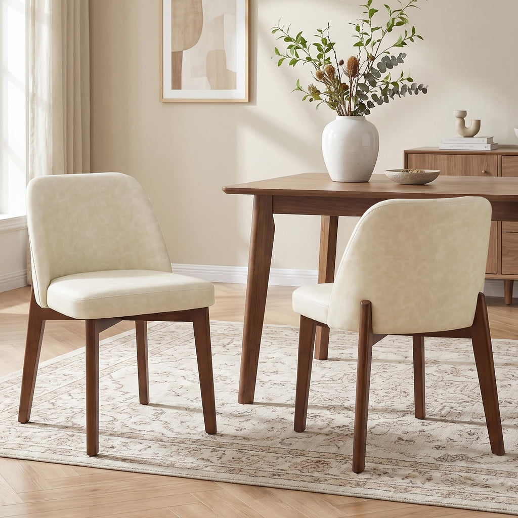 Usaint Modern Wooden Dining Chairs Set of 4 with Rubberwood Legs，Beige