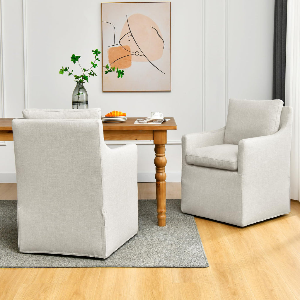 DUHOME Upholstered Dining Chairs with Casters,Linen Dining Chairs Set of 4
