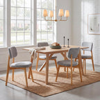 COLAMY Dining Chairs Set of 2, Mid Century Modern Upholstered Kitchen Chairs with Solid Red Oak Wood Legs, Textured Fabric Dining Room Accent Chairs for Small Spaces, 300 lbs Capacity,Walnut,Oatmeal