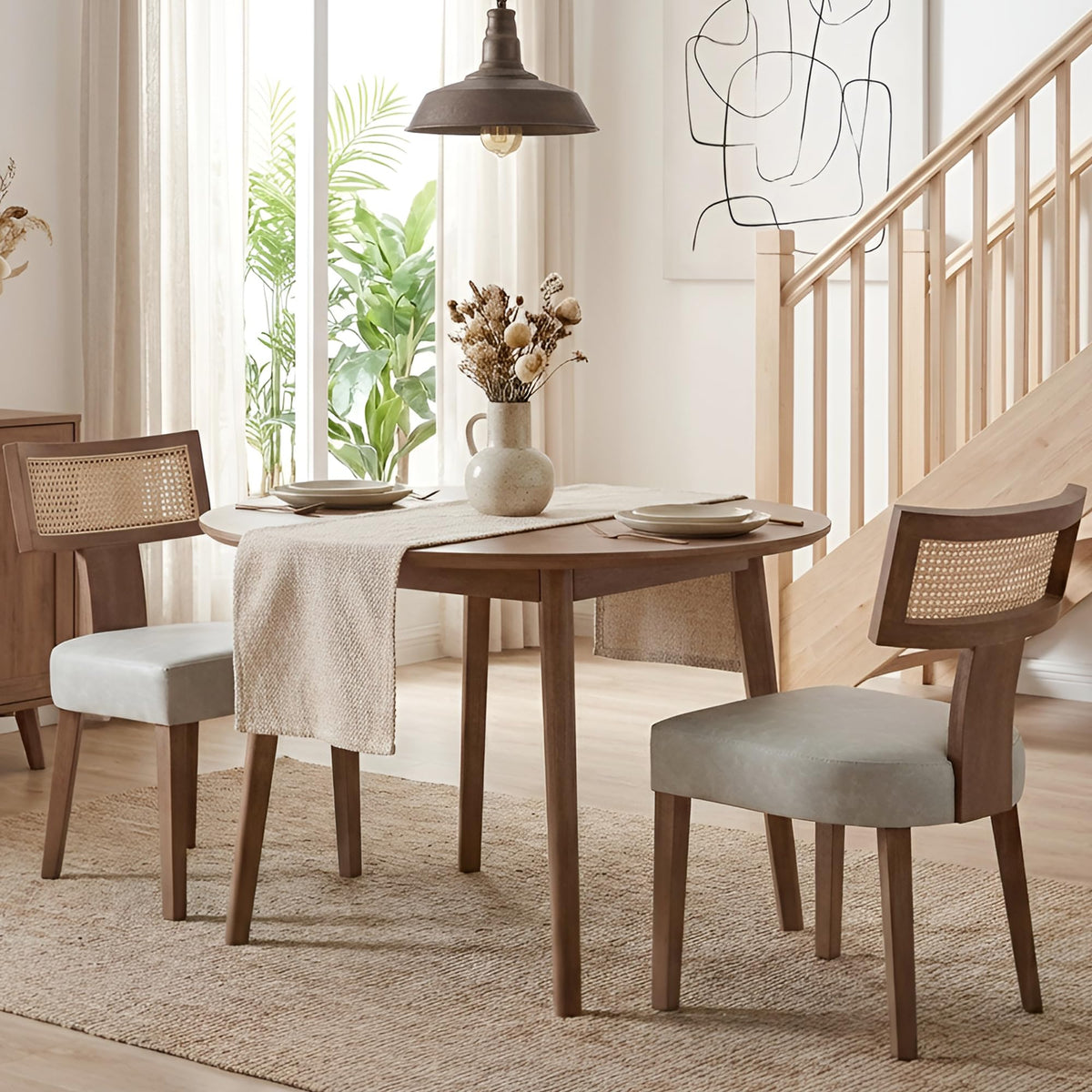 HNY Mid Century Modern Dining Chairs Set of 4, Upholstered Linen Kitchen & Dining Room Chairs with Ergonomic Curved Backrest, Solid Wood Legs, Farmhouse Accent Chair for Home, Apartment, Beige