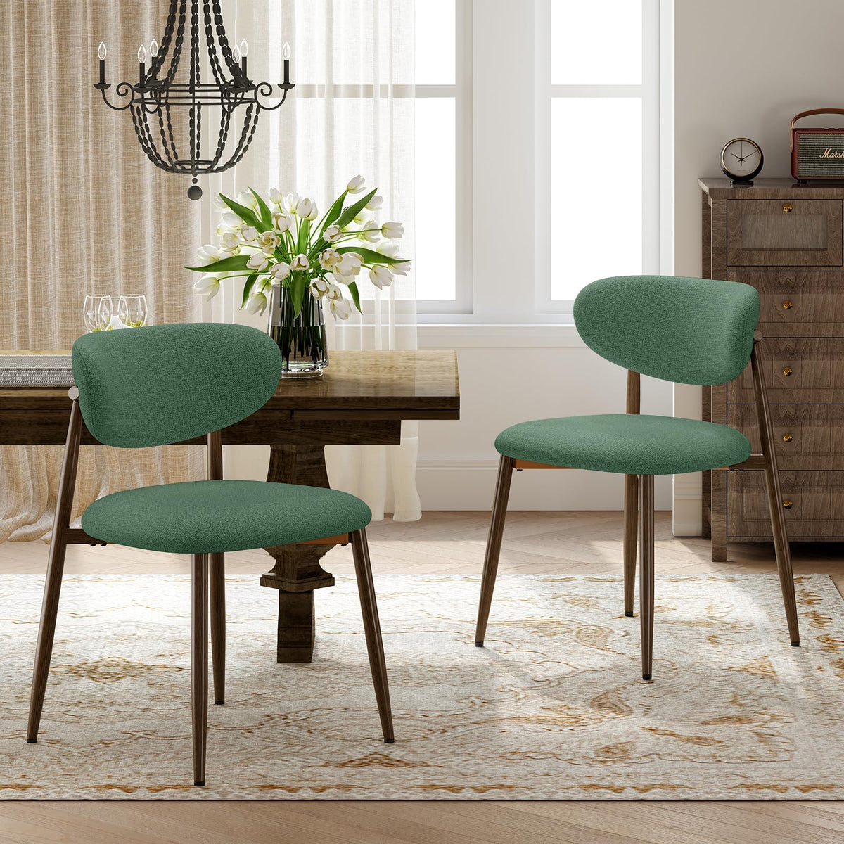 MALOL Dining Chairs Set of 4, Curved Back Kitchen Room Chairs with Metal Legs and Anti Slip Pads, Upholstered Dining Chair for Home and Restaurant, Beige