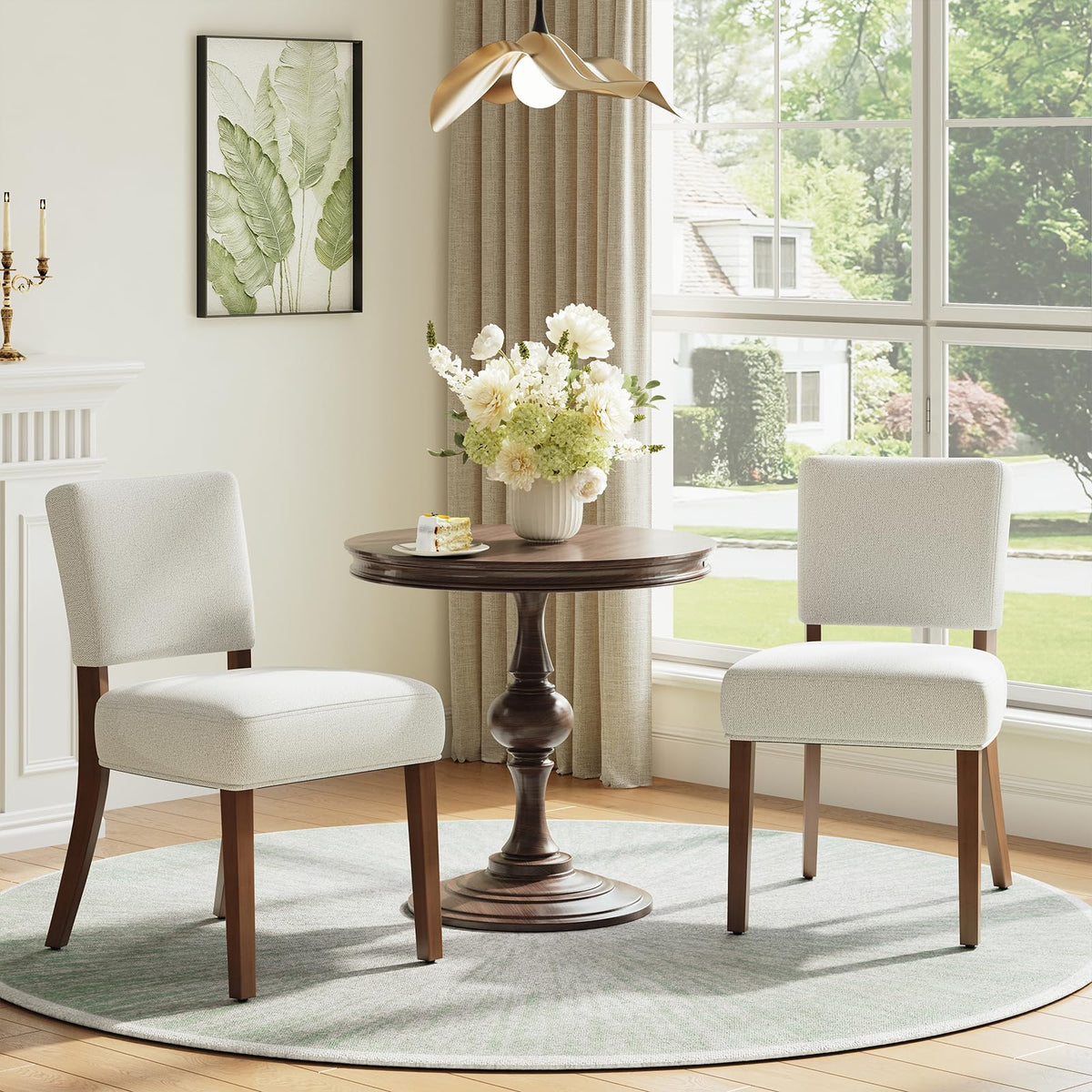 COLAMY Mid Century Modern Dining Chairs Set of 4, Upholstered Kitchen Chairs with Back, Farmhouse Fabric Side Dining Room Chairs with Wood Legs for Dining Room Kitchen Restaurant, Brown