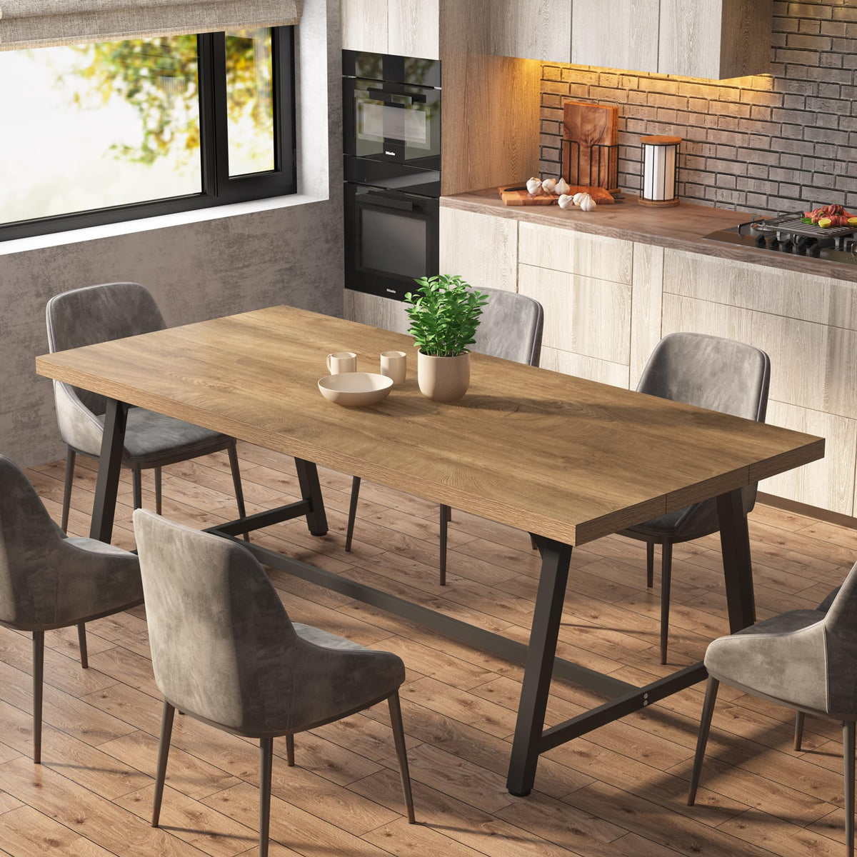 Tribesigns Dining Table for 8 People, 70.87-inch Rectangular Wood Kitchen Table with Strong Metal Frame, Industrial Large Long Dining Room Table for Big Family (Rustic Brown)