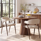 HNY Modern Dining Room Arm Chairs Set of 6, Retro Faux Leather Upholstered Barrel Dining Chairs with Arms Mid-Century Brown Accent Chair with Metal Legs, Open-Back Kitchen Side Chair for Living Room