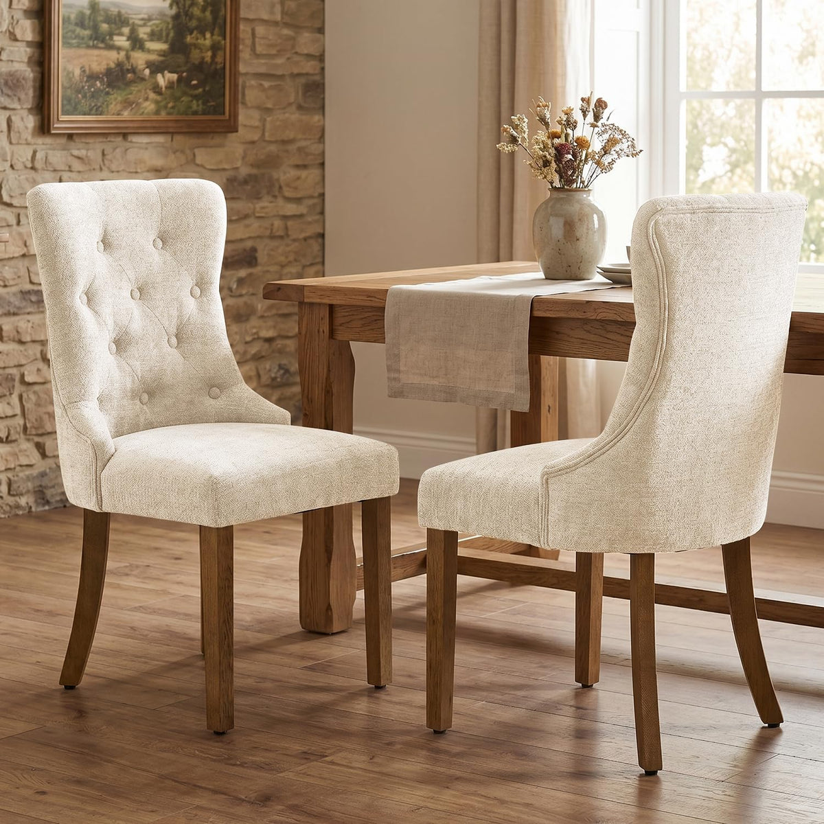 Upholstered Dining Chairs Set of 4 for Dining Room Kitchen (Beige,4)