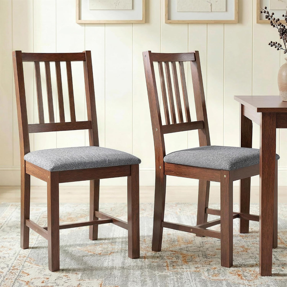 HOMCOM Wooden Dining Chairs Set of 2 with Slat Back, Farmhouse, Walnut