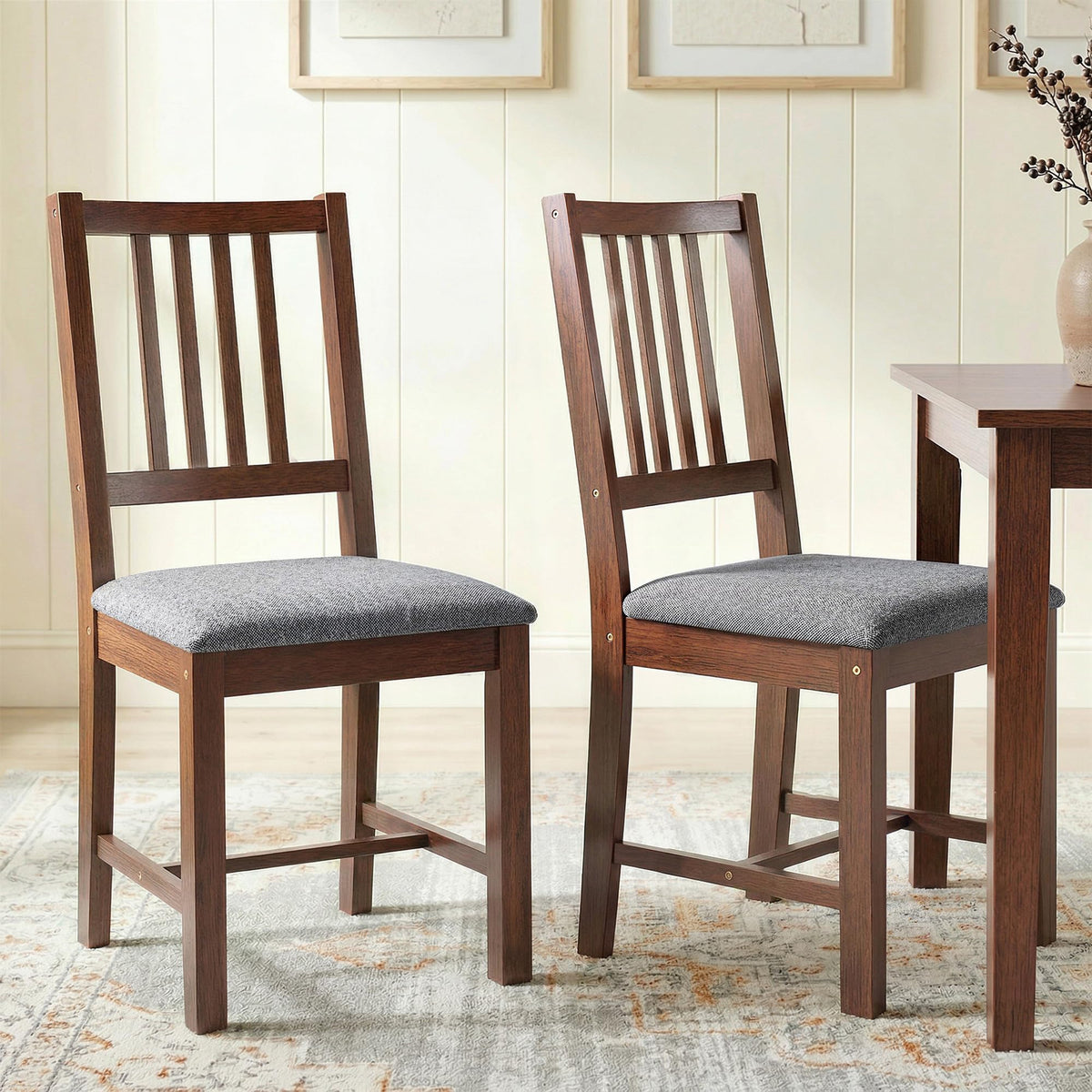 HOMCOM Wooden Dining Chairs Set of 2 with Slat Back, Farmhouse, Walnut