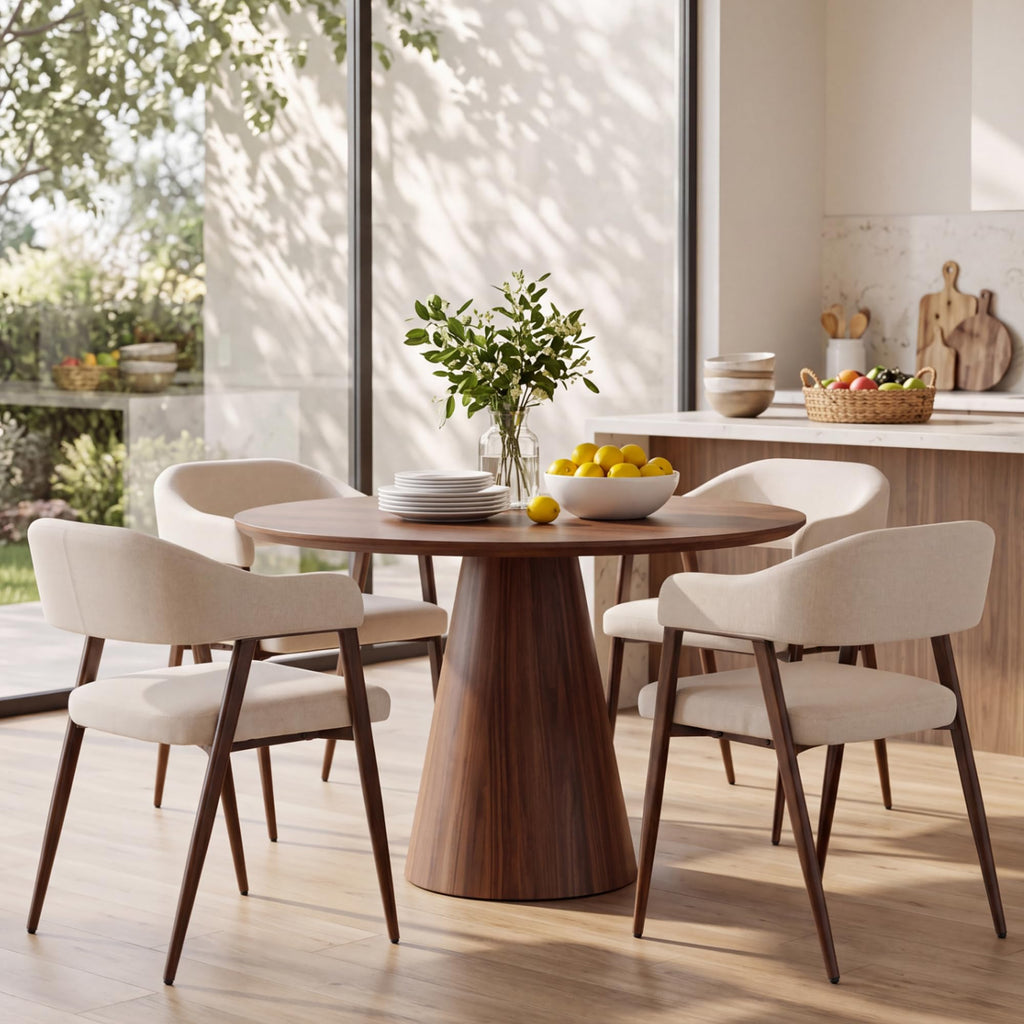 HNY Modern Dining Room Arm Chairs Set of 6, Retro Faux Leather Upholstered Barrel Dining Chairs with Arms Mid-Century Brown Accent Chair with Metal Legs, Open-Back Kitchen Side Chair for Living Room