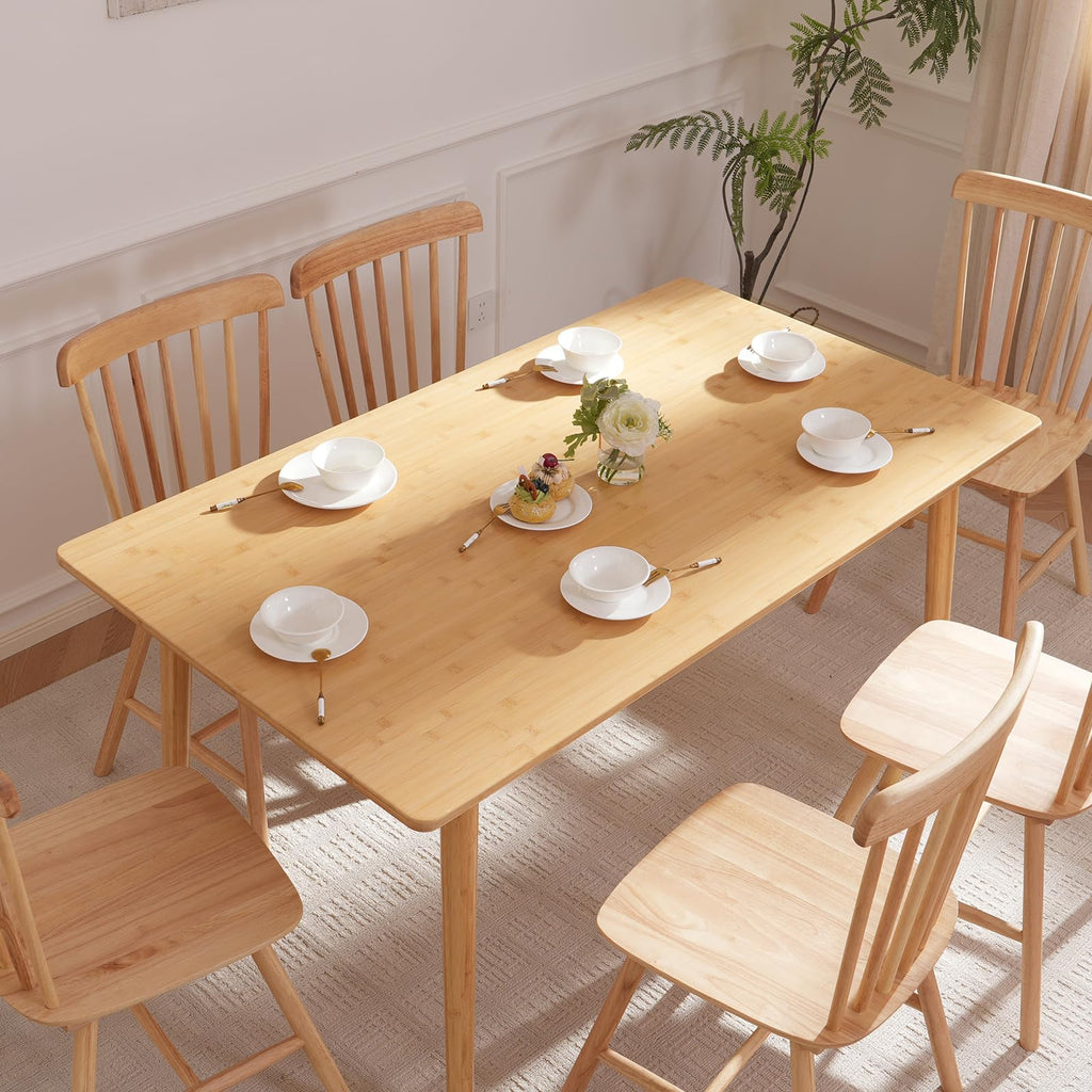 BAKEVE Bamboo Dining Table for 4-6 Person- 47.2'' Solid Wood Kitchen Table, Farmhouse Rectangular Dining Room Table, Mid Century Modern Desk for Living Room, Kitchen, Walnut, FSC-Certified Bamboo