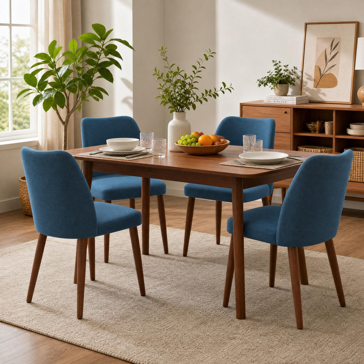 GarveeHome Wooden Dining Chair Set of 4 Upholstered Fabric Dining Chair