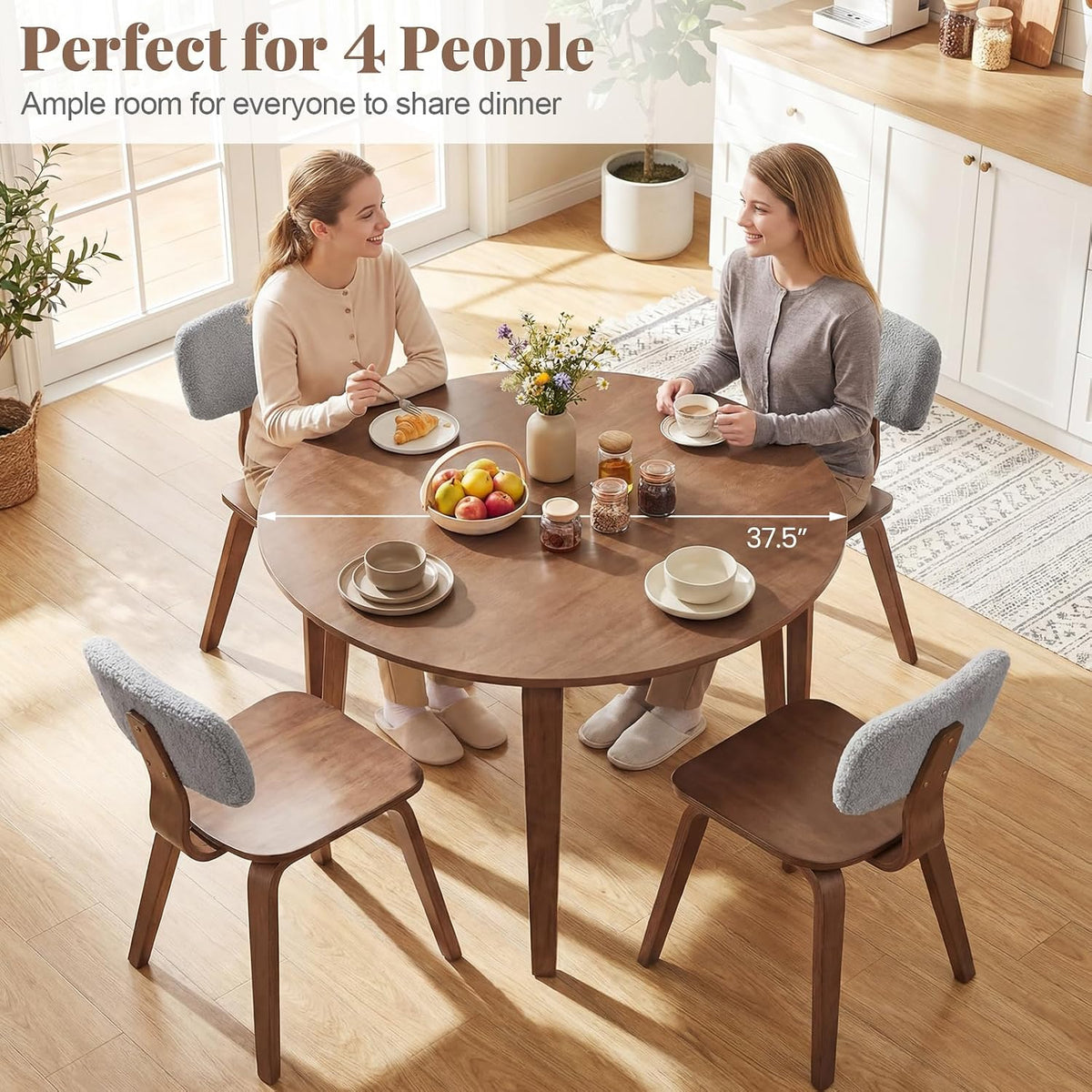 GIANTEX Round Dining Table for 2-4, 37.5" Kitchen Table w/Rubber Wood Legs