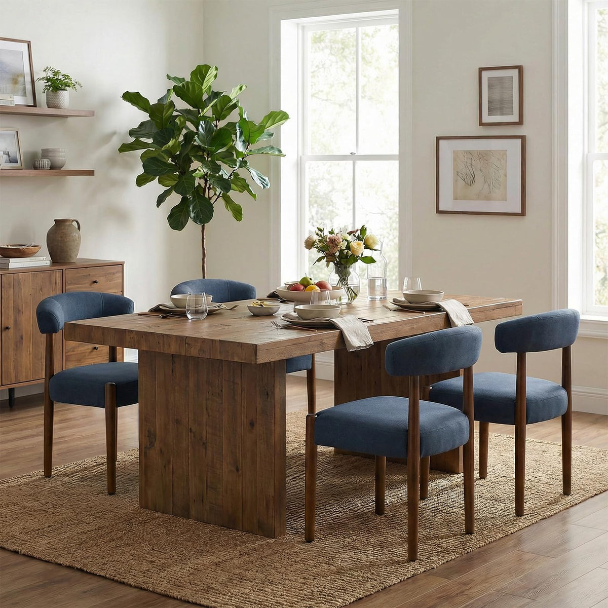 VKNOW Wooden Dining Chairs Set of 4 with Walnut Wood Legs and Curved Back