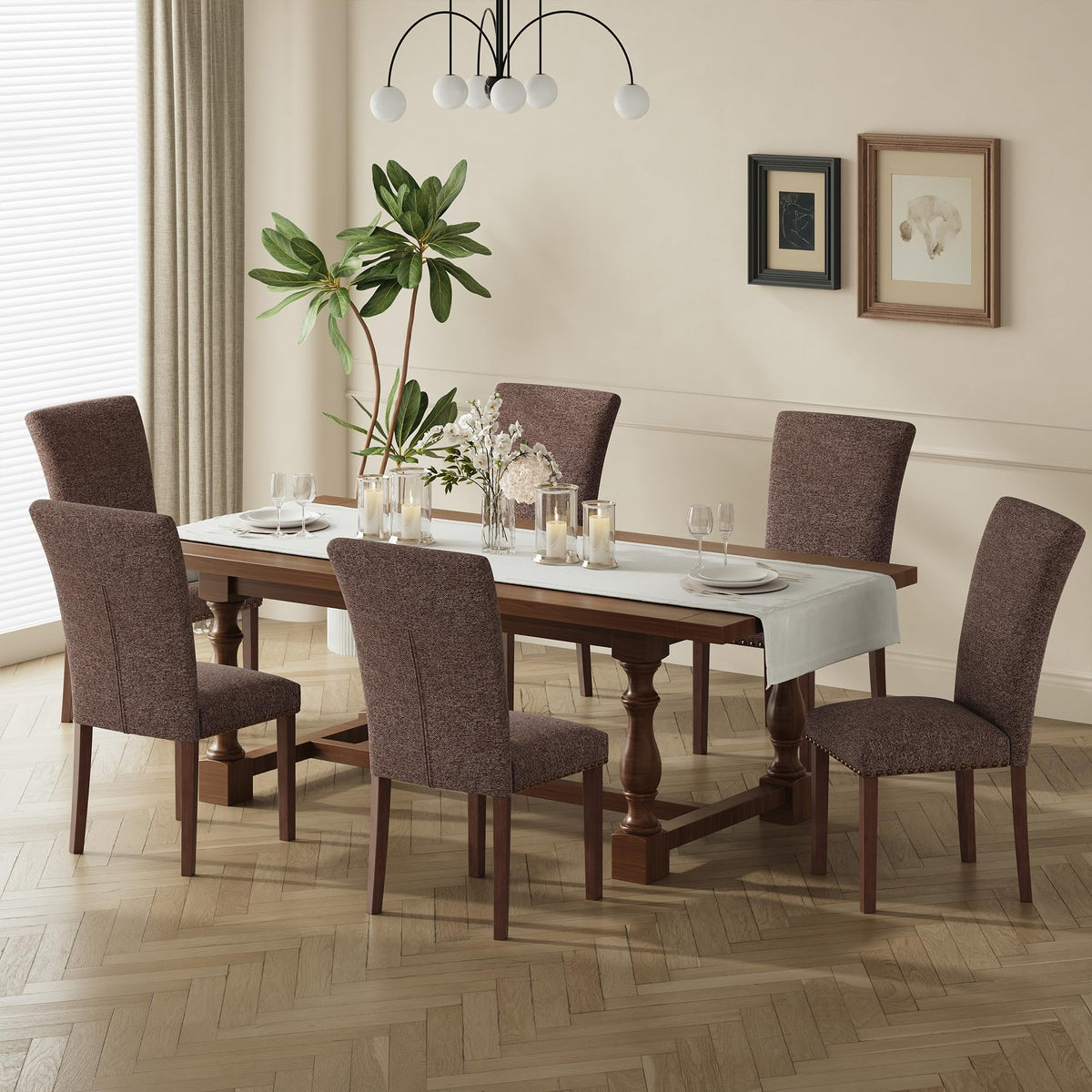 COLAMY Upholstered Parsons Dining Chairs Set of 4, Fabric Dining Room Kitchen Side Chair with Nailhead Trim and Wood Legs - Blue/White Flower