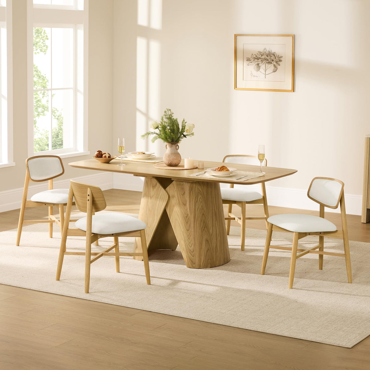 CHITA Soild Wood Dining Chairs Set of 4, Oak Wood Kitchen Chairs, Walnut