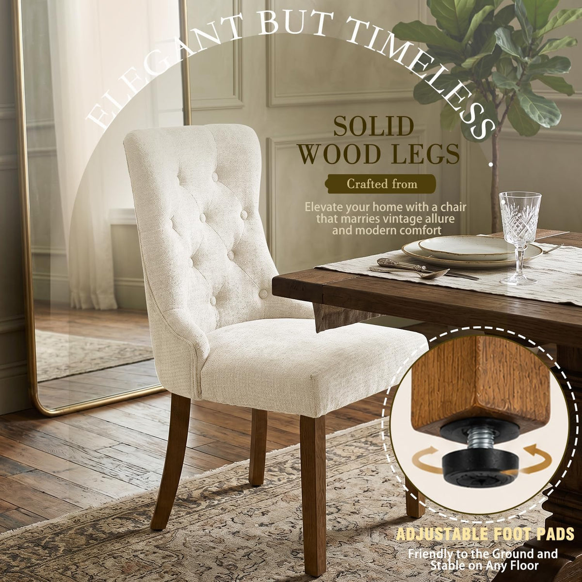 Upholstered Dining Chairs Set of 4 for Dining Room Kitchen (Beige,4)