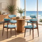 CHUN YI Dining Chairs Set of 4, Upholstered Wooden Dining Room Chairs, Mid Century Modern Fabric Kitchen Chair with Ergonomic Curved Backrest, Beige (Only Chairs)