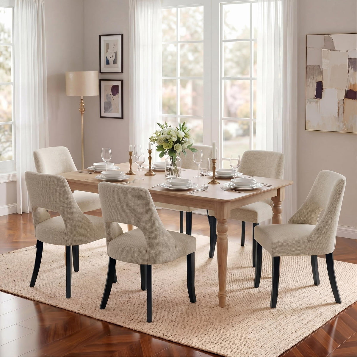 UVV Wooden Dining Chairs Set of 2, Mid Century Modern Chenille Upholstered Dining Room Chair Kitchen Chairs, Farmhouse Dinner Chair with Solid Wood Legs for Kitchen Dining Room, Green