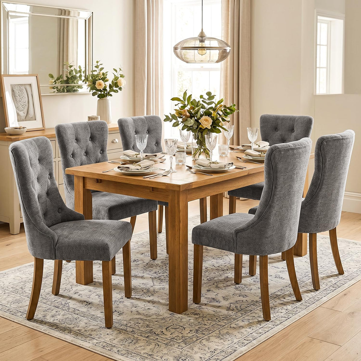 Upholstered Dining Chairs Set of 4 for Dining Room Kitchen (Beige,4)