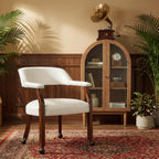 LEEMTORIG Large Dining Chairs with Casters and Arms, Rolling Dining Chairs with Wheels, Accent Game Poker Chairs, Wood Boss Caption's Chairs, 26“Dx25.2 Wx31.5“H, Cherry Legs & Ivory PU, SY-1533-WT