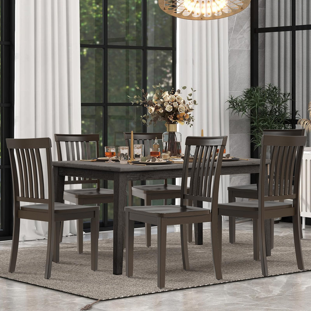 COLAMY Wooden Dining Room Chairs Set of 6, Spindle High Back Windsor Kitchen Side Chair, Farmhouse Dining Chairs for Kitchen, Dining Room, Light Brown