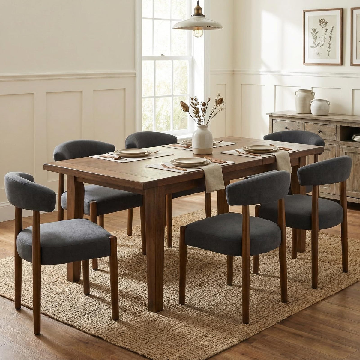 VKNOW Wooden Dining Chairs Set of 4 with Walnut Wood Legs and Curved Back