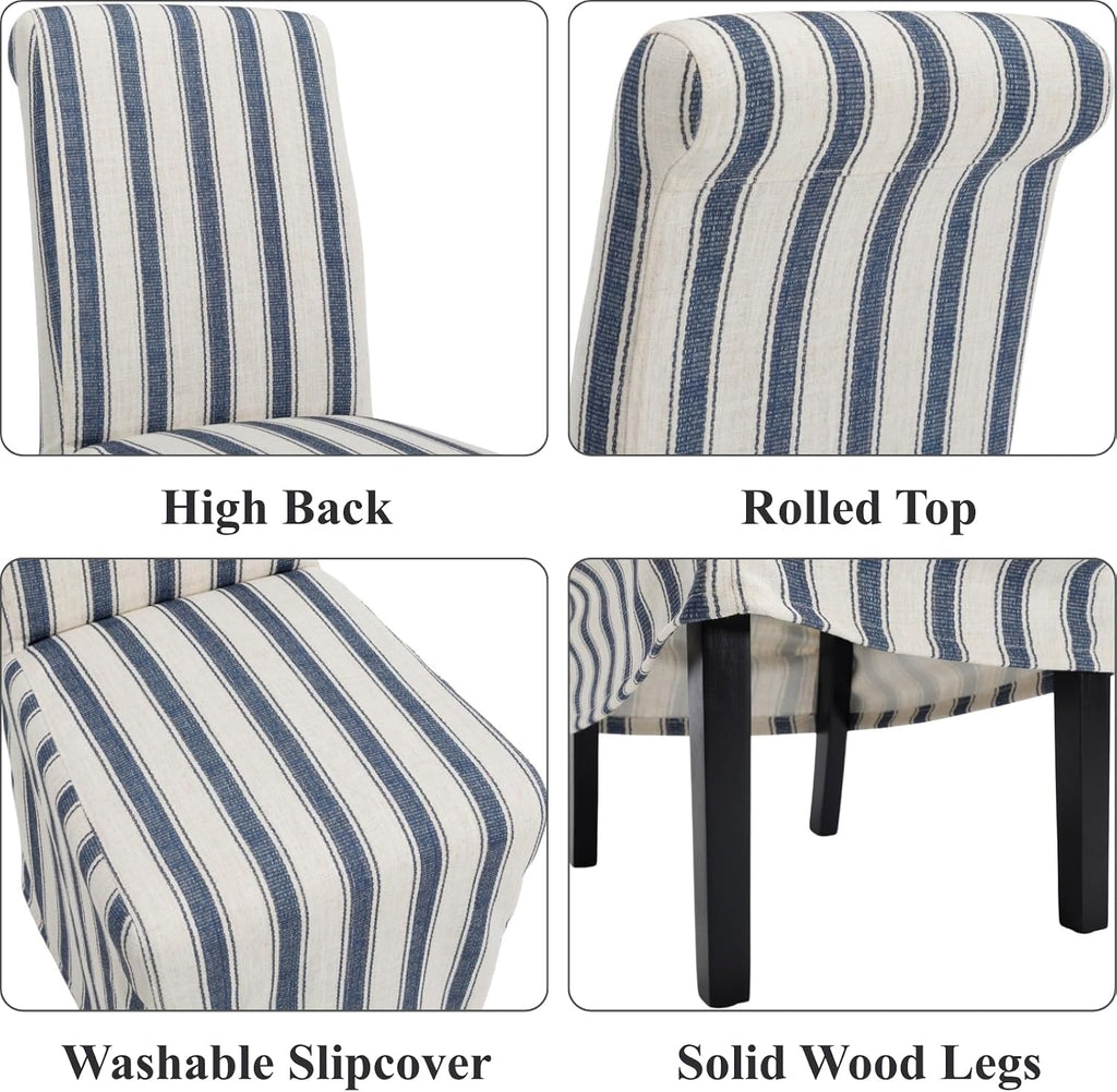 chairus Slipcovered Upholstered Parsons Dining Chairs Set of 4, Blue Stripe