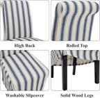 chairus Slipcovered Upholstered Parsons Dining Chairs Set of 4, Blue Stripe