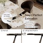 Extendable Dining Table with Leaf, 78"-110" Rectangular Sintered Stone, Marble-Look Top, Seats 6-14, Metal Base, Easy-Clean, Heat & Scratch Resistant, Dining Room/Kitchen Table for Family Gatherings