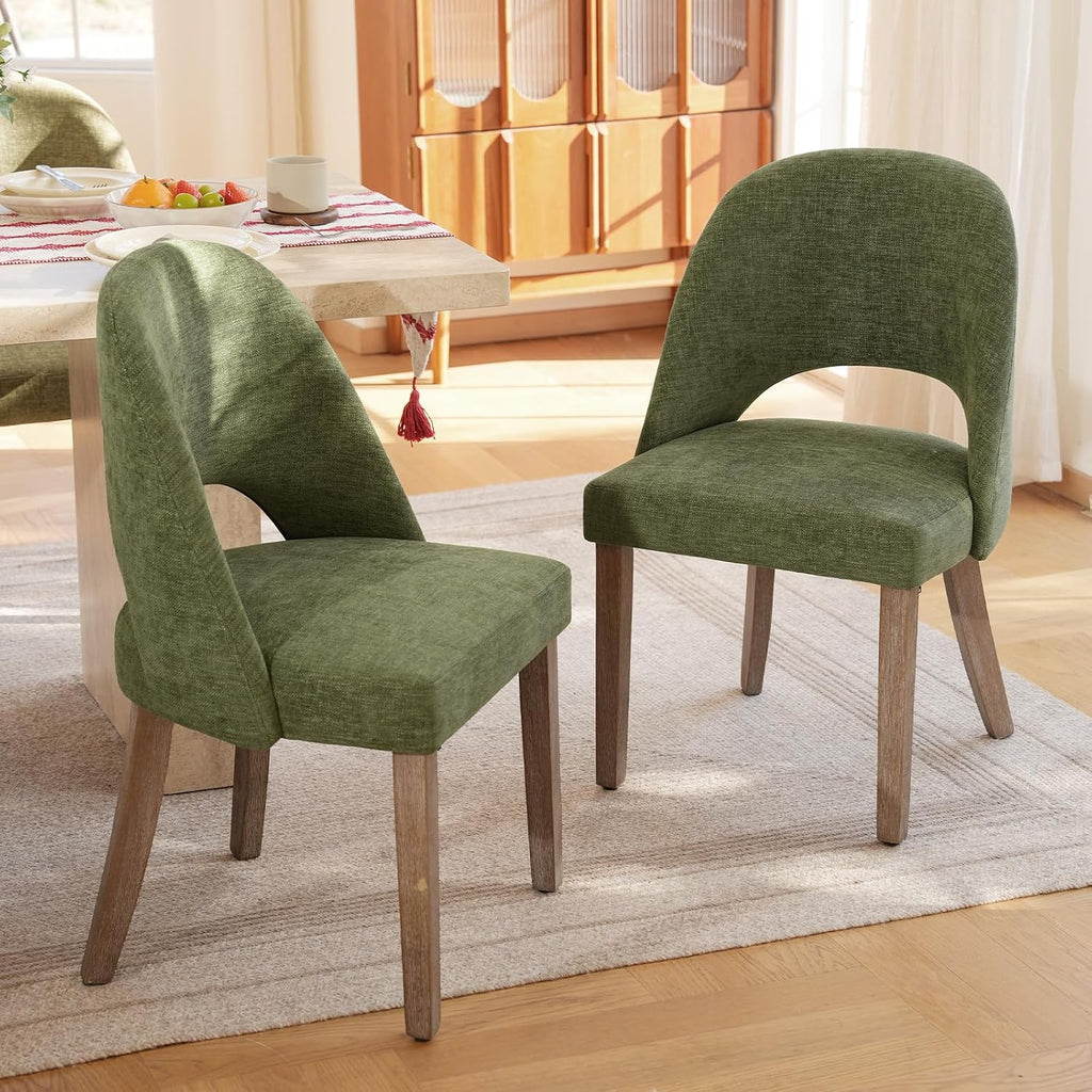 Wooden Dining Chairs Set of 4, Green Chenille Kitchen Dining Chairs