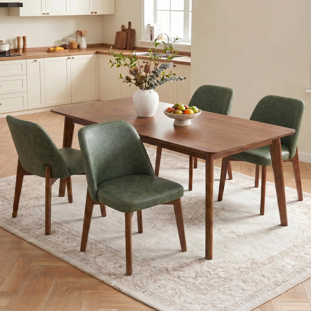 Usaint Modern Wooden Dining Chairs Set of 4 with Rubberwood Legs，Beige