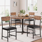 Jocoevol Industrial Dining Chairs Set of 4 - Upholstered Dining Room Chairs with PU Leather, Kitchen Chairs with Wooden Backrest and Thickened Metal Legs, for Dining Room, Living Room（Rustic Brown）