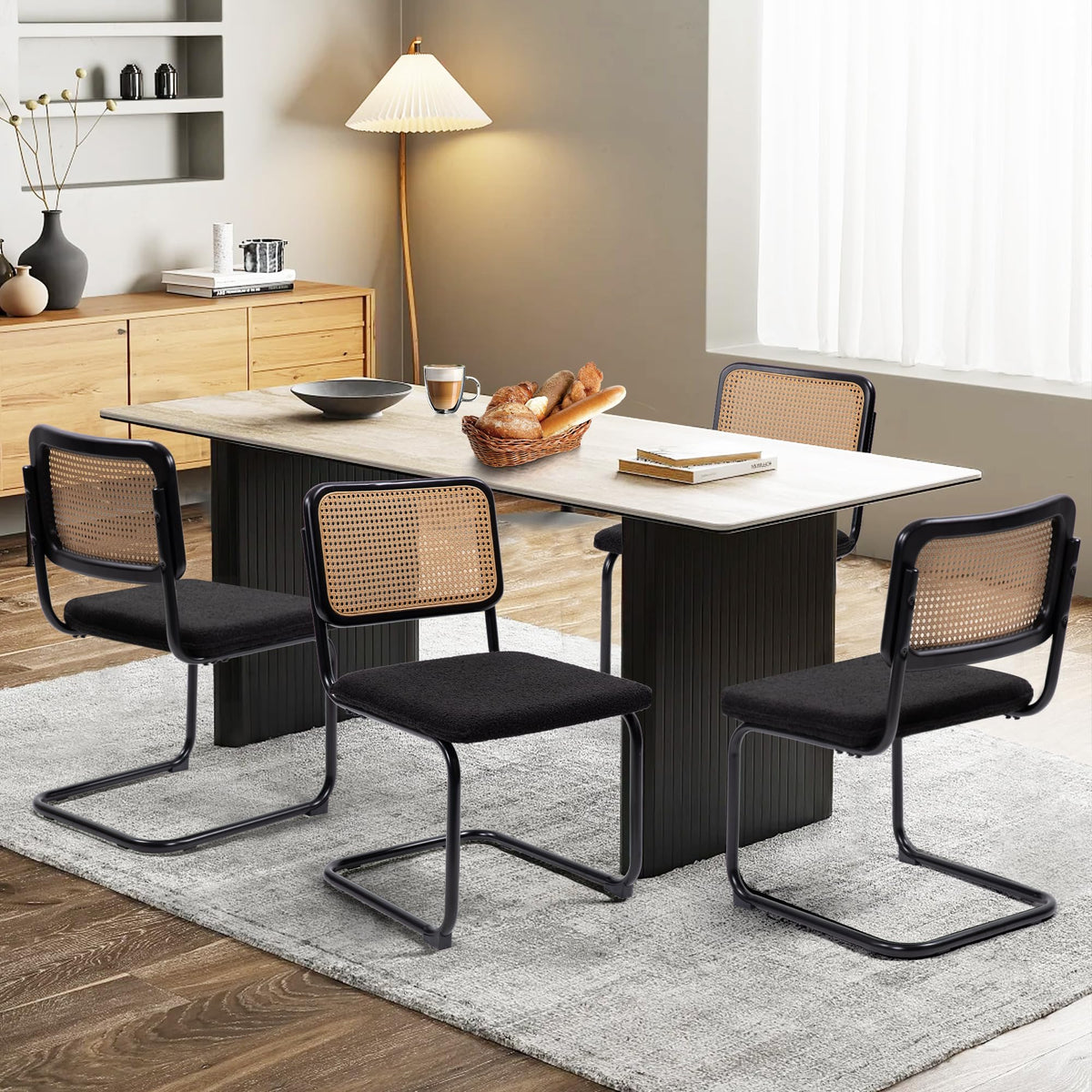 KROFEM Dining Chairs Set of 4,Modern Rattan Kitchen Chairs,Green