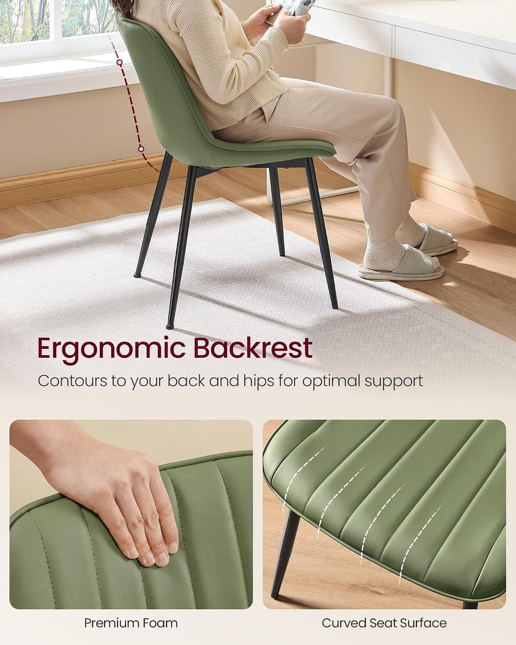 VASAGLE Dining Chairs Set of 4, Upholstered Kitchen Chairs, PU Leather